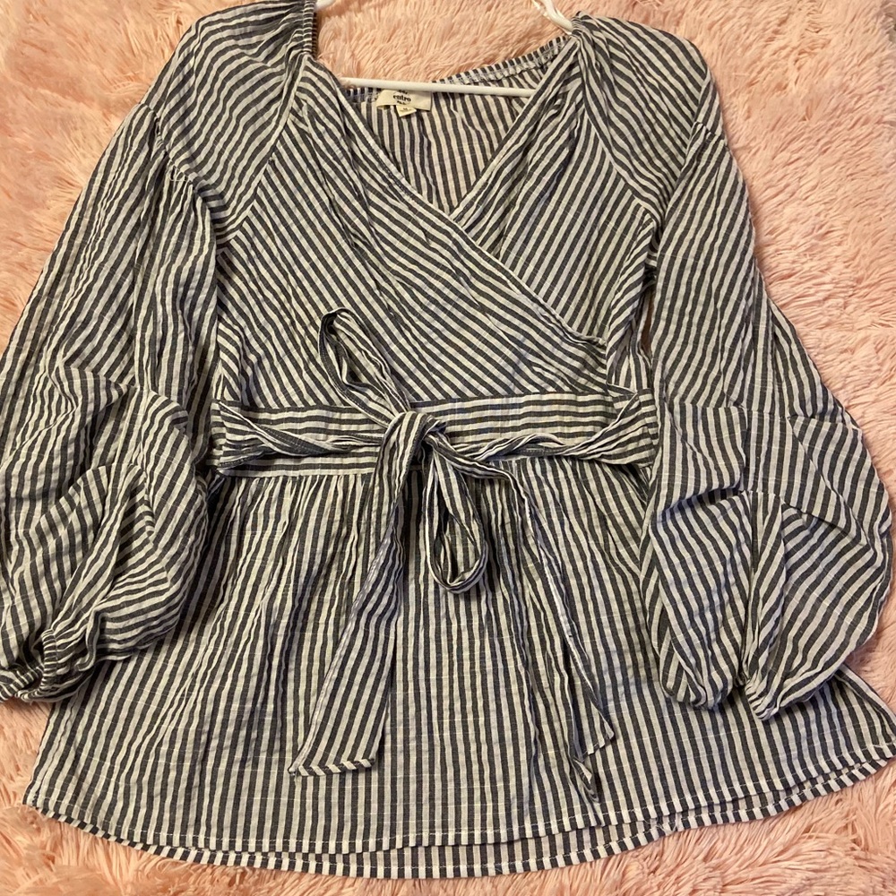 Blue and white stripped long sleeve blouse